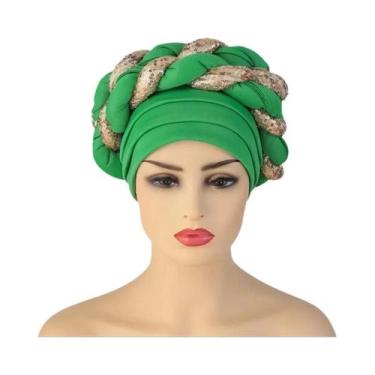Imagem de Boné turbante trançado de lantejoulas para mulheres africano autogele 