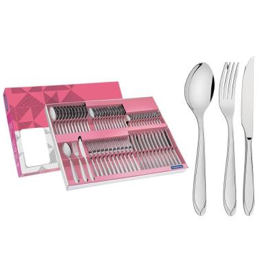 Imagem de Faqueiro Tramontina Laguna Em Aço Inox Com Facas Para Churrasco Acabamento Brilho 60 Peças 66906784