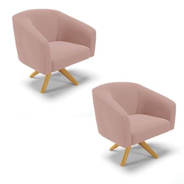 Imagem de Poltrona Decorativa Giratória MA30 Kit 2 Stella Veludo Rosê D03 - D'Rossi