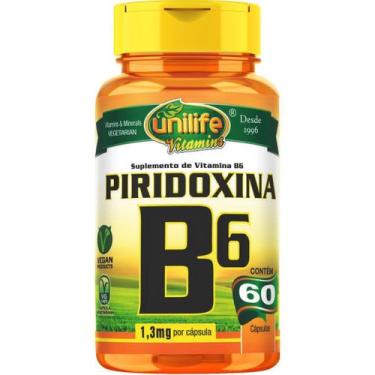 Imagem de Vitamina B6 Piridoxina 500mg 60 Caps Vegano Unilife, Sem sabor