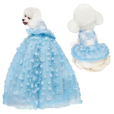 Imagem de Vestido para cães IVRRISS com saia tutu de renda azul pequena