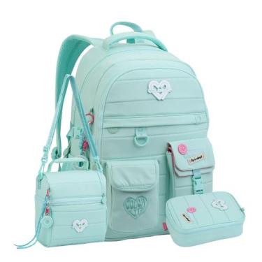 Imagem de Kit Mochila De Costas Color Up Escolar Lancheira Estojo Box Cor:Acqua 