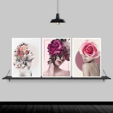 Imagem de Kit 3 Quadros Fotografias Mulheres Florais 33X24Cm - Branca - Quadros 