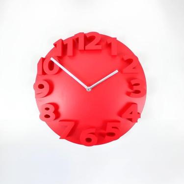 Imagem de Relógio De Parede 3d 30cm Vermelho – Design Moderno E Minimalista Com Números Grandes Sala Quarto