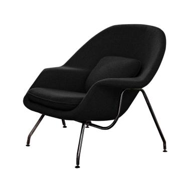 Imagem de Poltrona Womb Chair com Puff Base Preta Linho Preto