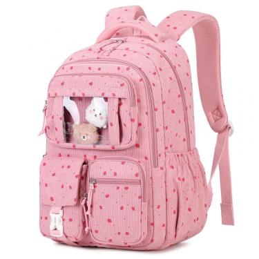 Imagem de Mochila escolar PIG PIG GIRL em veludo cotelê rosa com morangos, estilo ita bag, 21,8 L