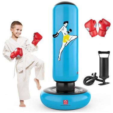 Imagem de QPAU Saco de Pancadas Inflável para Crianças com Luvas, 168 cm, Estável e Divertido para Idade 6-12 Anos - Azul