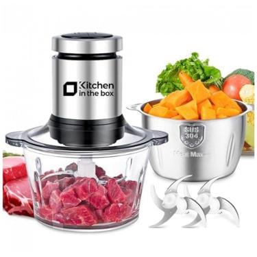Imagem de Processador de Alimentos Kitchen in the box Preto 2 x 2L 400W 2 Velocidades Tigela Inox e Vidro 110V