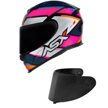 Imagem de Capacete ASX Eagle Fast Preto Rosa e Branco Mais Viseira Fumê-Feminino