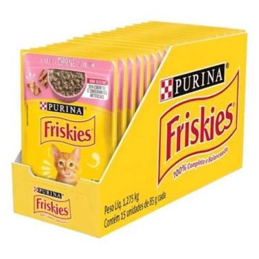 Imagem de Caixa de sachês Friskies para gatos filhotes sabor carne ao molho 85g.