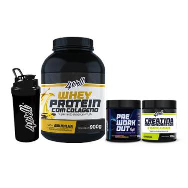 Imagem de Kit Treino Noturno Whey Protein 900g + Creatina 300g + Pré-Treino 300g