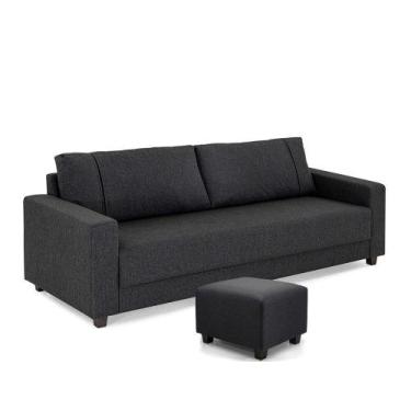 Imagem de Sofá 3 Lugares com Puff Herval Clean, Linho Grafite