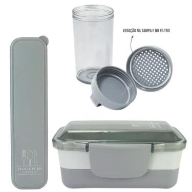 Imagem de Kit marmita com Porta Talher e Garrafa Joy vedação na tampa e no filtr