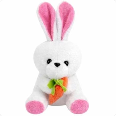 Imagem de Coelho Da Páscoa Pelúcia Com Cenoura Fofo Para Cestas E Mesa Cor Rosa 