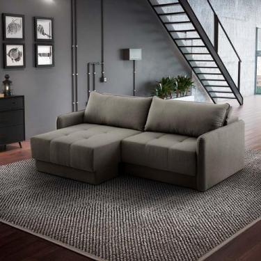 Imagem de Sofá Retrátil 4 Lugares 240cm Itália Braço Slim Veludo Marrom Claro NS