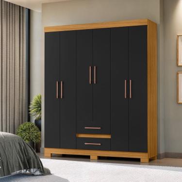 Imagem de Guarda-roupa Casal 6 Portas e 2 Gavetas Saint Carvalho Americano/Preto