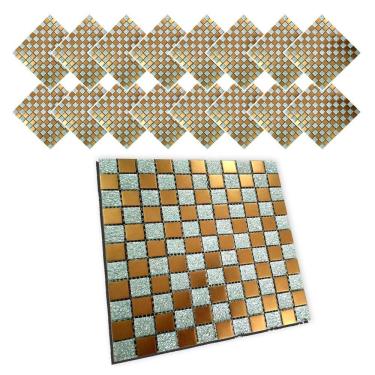 Imagem de Pastilha De Vidro Kit 16 Uni Adesiva Parede Cozinha Sala Banheiro Decorativa Moderna Requintado Facil Aplicacao Reforma