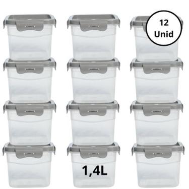 Imagem de Kit 12 Potes Quadrado Com 4 Travas 1,4L Cinza - Giotto