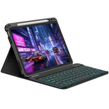 Imagem de Fintie Capa para teclado para iPad Air 4ª geração 10,9 polegadas 2020 - [Suporte para lápis embutido] Capa traseira de TPU macia com teclado Bluetooth sem fio magneticamente removível, preta