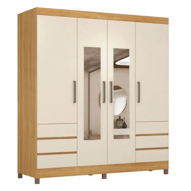 Imagem de Guarda Roupas Casal com Espelho 4 Portas 6 Gavetas Monaco Madeirado/Off White