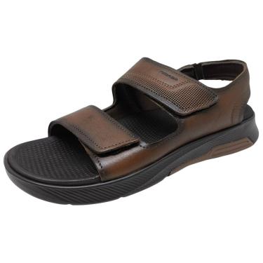 Imagem de Sandália Masculina Ajustável Leve Conforto Couro Pegada