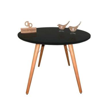 Imagem de Mesa Jantar Pés Palitos Tampo Redondo Vidro Laqueado 110cm Preto - DEC