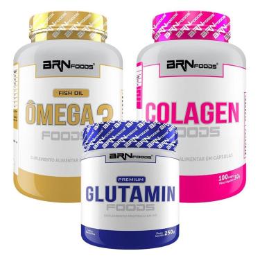 Imagem de KIT - Ômega 3 120g + Colágeno 100 Caps + Glutamin 250g - BRN Foods-Unissex