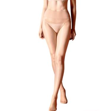 Imagem de HTRUIYA Meia-calça feminina brilhante sem costura com controle transparente, cintura alta, meias invisíveis, Bege, Tamanho Único