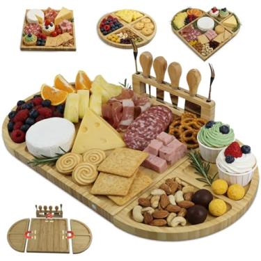 Imagem de LUMAI Kit Tábua Para Queijos e Frios Formato Coração com Facas, Garfos, Divisórias e Encaixe Magnético – Petisqueira de Bambu Modular para Servir Queijos, Frutas e Aperitivos