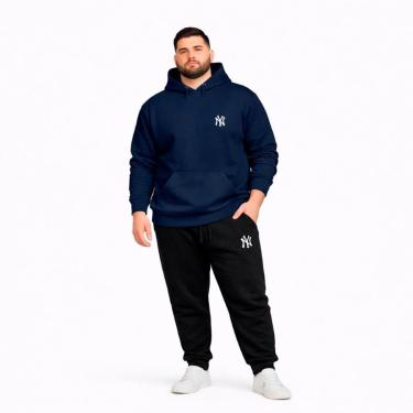 Imagem de Conjunto Moletom Plus Size Canguru G1 a G5 Casaco Com Capuz Calça de Frio Inverno Algodão Poliester-Masculino