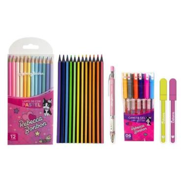 Imagem de Kit Lápis de Cor Rebecca Bonbon Pastel Neon C/ Marca Texto + 6 Canetas