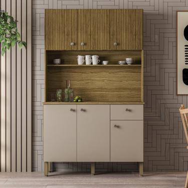 Imagem de Armário de Cozinha Compacta Roma 6 Portas 1 Gaveta MDF 111cm Amadeirado Freijó Vanilla...