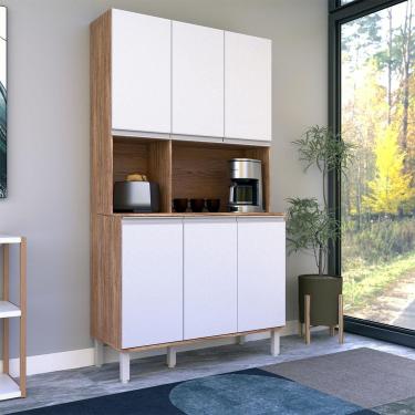 Imagem de Cozinha Compacta Jaspe 6 Portas 1 Gaveta MDF 107.5cm Branco Damasco com Tampo MDP