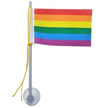 Imagem de Mini Bandeira LGBT com Ventosa para Vidro Mastro PVC 14 cm Poliéster Leve Estampa de um Lado SP Bandeiras