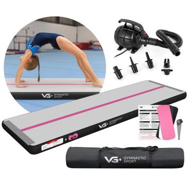 Imagem de Tapete Colchão Ginástica Inflável 3 Metros com Superfície Antiderrapante, Bomba Elétrica 600W 110V Preto e Rosa VG Plus