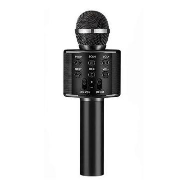 Imagem de Microfone Infantil de Karaokê sem Fio Bluetooth WS-858 com Auto-Tune e Vozes Divertidas Preto OEM