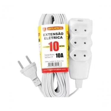 Imagem de Extensão Elétrica Megatron Paralelo 2X0,75X10,0M com 10A e 3 Tomadas Cabo 10M Branco Megacabos