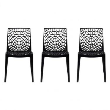Imagem de Kit 3 Cadeiras Modernas Sala Jantar Gruvyer Empilhável Preta - DOM STA