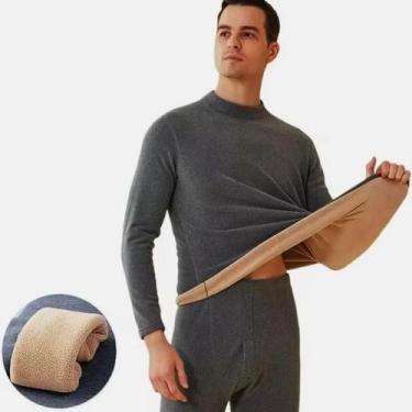 Imagem de Conjunto De Roupa Térmica Masculina De Inverno Com Gola Alta, Camada B