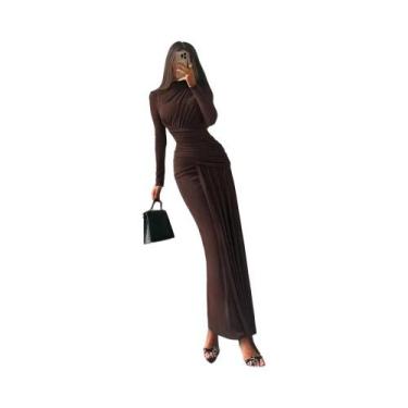 Imagem de Vestido Maxi Feminino Elegante Casual Com Decote Redondo E Manga Longa