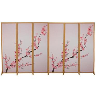 Imagem de 6 Biombo Oriental Japonês Sakura Reto Com Pés Folha Painel Mdf Divisor