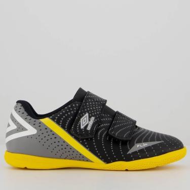 Imagem de Chuteira Umbro Flip Futsal Kids Preta e Cinza-Unissex