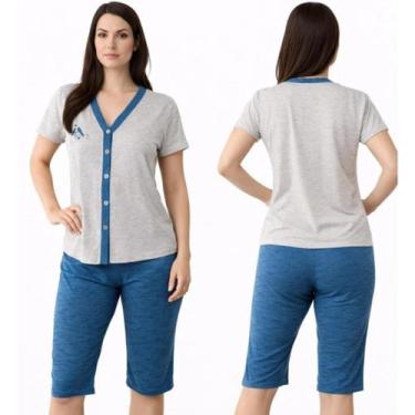 Imagem de Pijama feminino adulto verão malha botões calça caçador - UZE FASHION 