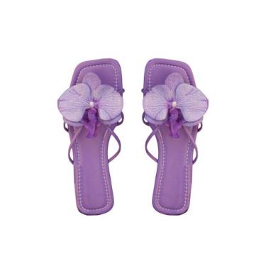 Imagem de Sandálias femininas GORGLITTER Flower Flat Beach Purple Tamanho 39