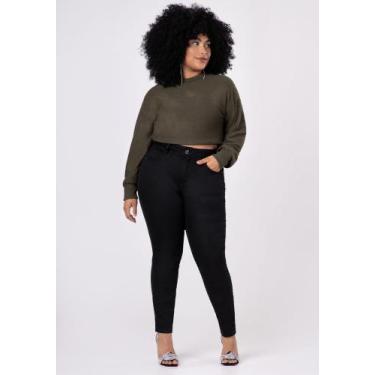 Imagem de Calça jeans plus size chapa barriga preta que não desbota lunender 677