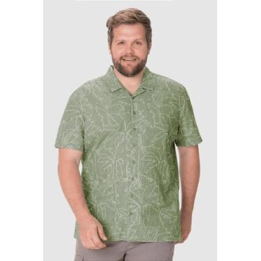 Imagem de Camisa Masculina Plus Size Estampada Manga Curta Em Linho Com Algodão 