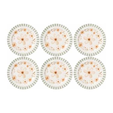 Imagem de Conjunto 6 Pratos Sobremesa Perlasa Flores Cerâmica - Corona