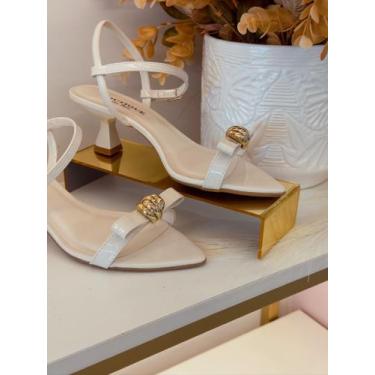 Imagem de Sandália bico fino laço com detalhe dourado - GENÉRICA, Off white, 36