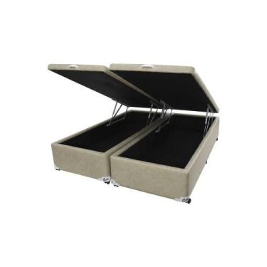 Imagem de Cama Box Baú Castor Casal Bi Partido Premium Kansas Bege 138x188x35cm 