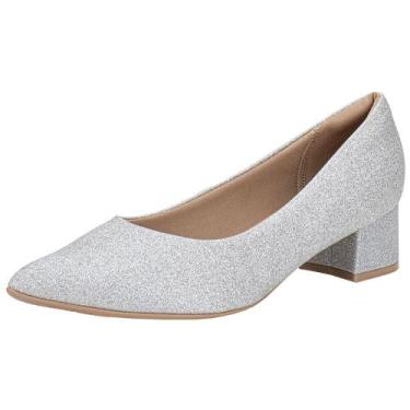 Imagem de Scarpin feminino salto grosso piccadilly 739015, Prata, 37